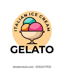 Gelato ice cream logo design vector illustration template. Delicious italian strawberry ice cream