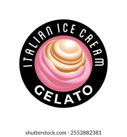 Gelato ice cream logo design vector illustration template. Delicious italian strawberry ice cream