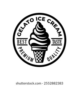 Gelato ice cream logo design vector illustration template black and white hand draw
