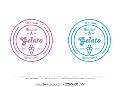 Gelato ice cream stamp label logo design illustration. Simple line art silhouette minimalist ice cream gelato label stamp badge circle label. Creative idea for gelato ice cream restaurant menu design.