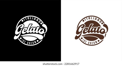 Gelato Italian ice cream hand drawn text. calligraphy, lettering typography. monogram Template for cafe, menu. Design for logo, badge, emblem. Vector illustration isolated on white background