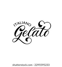 Gelato Italiano hand drawn text. Modern brush ink calligraphy, hand lettering typography. Template for cafe, menu. Design for ice cream logo, emblem. Vector illustration isolated on white background