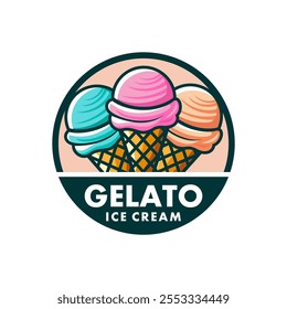 Gelato logo design vector illustration template. Delicious Italian strawberry ice cream