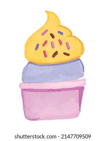 Gelato Scoop Ice Cream with Sprinkles Watercolor Illustration