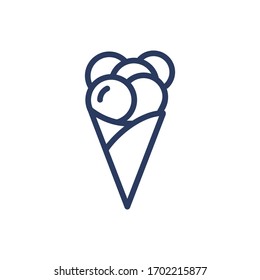 Gelato sale en un gran cono de línea delgada. Ice crema, wafer, bocadillo de verano aislado de señal de contorno. El concepto de comida y postre. Elemento de símbolo de ilustración vectorial para diseño web y aplicaciones