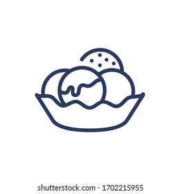 Gelato scoops in bowl thin line icon. Ice cream, refreshment, summer dessert isolated outline sign. Food and dessert concept. Vector illustration symbol element for web design and apps