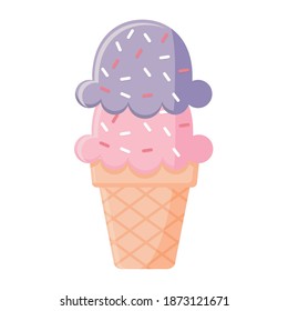 gelato with two balls of a pink and purple color in a cone vector illustration design