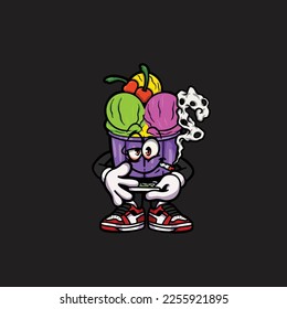 gelato vector making joint and smoking nug weed cartoon