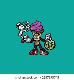 gelato vector smoking joint hold nug weed cartoon