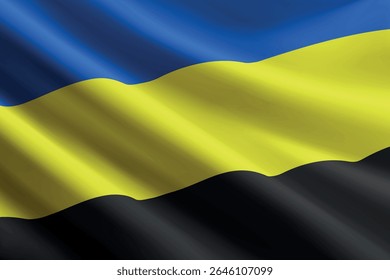 Bandeira de Gelderland acenando ao vento, textura de seda detalhada e realista. Província dos Países Baixos