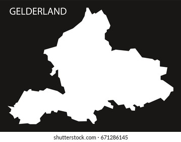 Gelderland Netherlands map black inverted silhouette illustration