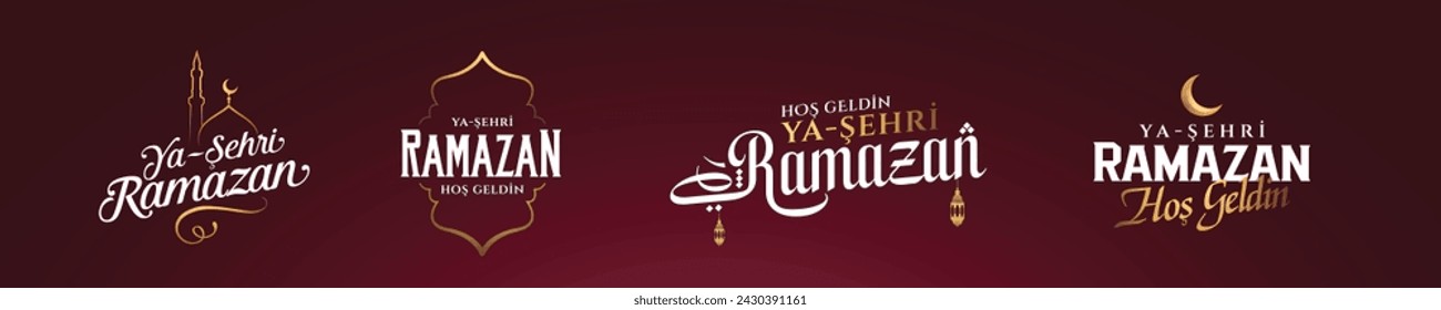 Hoş geldin ya şehri Ramazan tipografi set. Translation: Welcome to Ramadan typography set