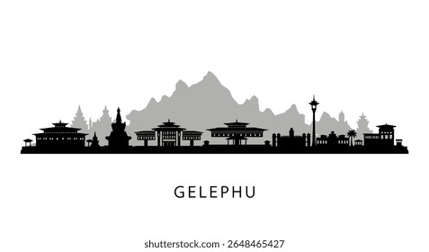 Gelephu Bhutan Skyline Silhouette with Mountains.