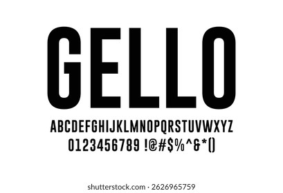 Gello Font – Uppercase Letters, Numbers and Symbols Clean Isolated Vector Typography