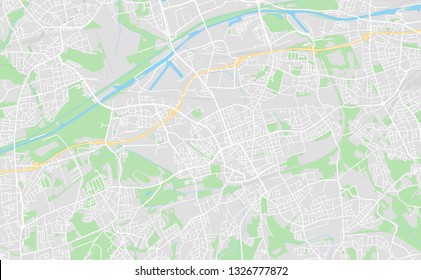 Gelsenkirchen, Germany printable street map in classic style colors with all relevant motorways, roads and railways. Use this map for any kind of digital info graphics and print publication.