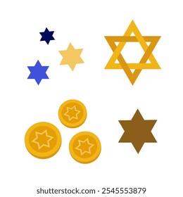 Gelt Hanukkah und Stern von Davide .Icon flaches Design auf weißem Hintergrund
