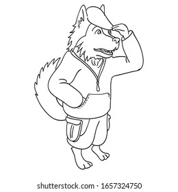 Geltelman Shepherd dog. Friendly dog is expressing surprise and happyness. Lovely cartoon character isolated on background. Vector illustration for greeting card, poster, kids clothes
