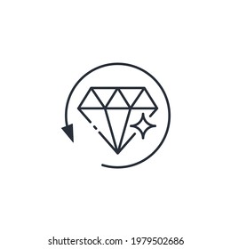 Gem and arrow of rotation. Return to old values and traditions. Vector linear icon isolated on white background.