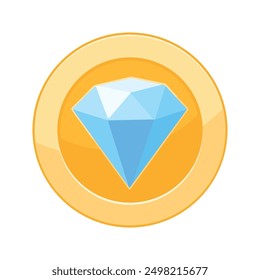 Gem coin, crypto token with diamond. Cartoon drawing vector illustration