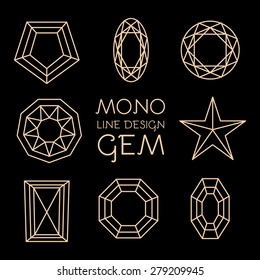 Gem collection in mono line style.  Vector illustration