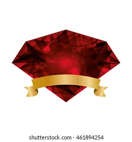 Gem concept represented by red diamond and ribbon icon. Isolated and flat illustration