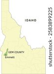 Gem County and city of Emmett location on Idaho state map