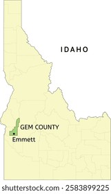 Gem County and city of Emmett location on Idaho state map