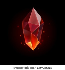Gem or Crystal. Red Magic Gemstone. Precious Gem Icon. Luxury Symbol on the Black Background