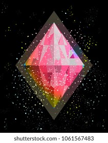 Gem or Crystal in the Space Abstraction. Cosmic style gradient abstract gem background design. Vector design.