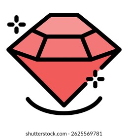 Icono de diamante de gema. Esquema de la gema de diamante de Vector icono de color plano aislado
