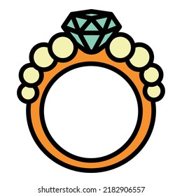 Gem diamond ring icon outline vector. Wedding gold. Gift bride