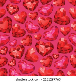 Gem hearts seamless pattern illustration. Bright jewel precious gemstones diamond ruby modern pop design wallpaper background print fabric textile