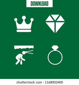 gem icon. 4 gem vector set. engagement ring, crown, diamond and miner icons for web and design about gem theme
