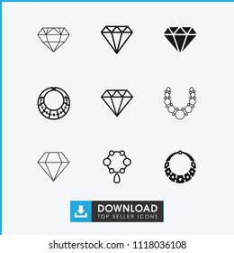 Gem icon. collection of 9 gem filled and outline icons such as diamond, necklace. editable gem icons for web and mobile.