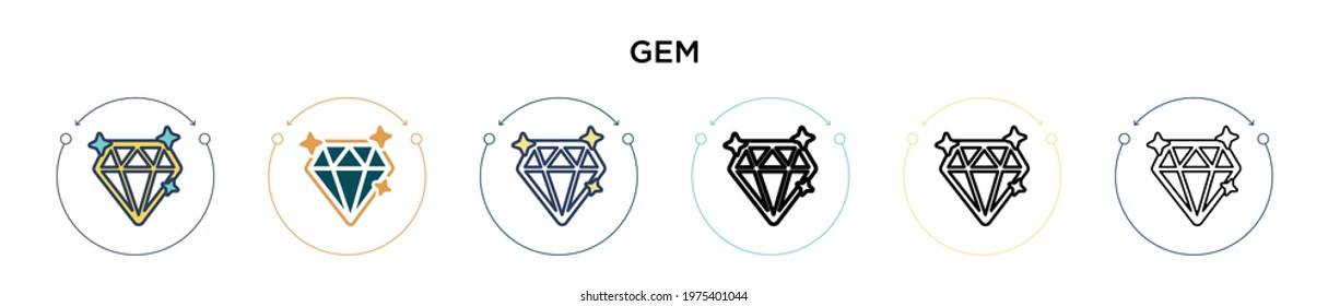 Gem icon in filled, thin line, outline and stroke style. Vector illustration of two colored and black gem vector icons designs can be used for mobile, ui, web