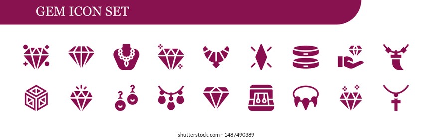 gem icon set. 18 filled gem icons.  Simple modern icons about  - Diamond, Necklace, Gem, Jewel, Bracelet, Jewelry, Crystal, Earrings