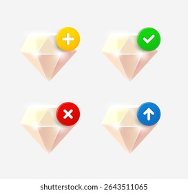Conjunto de iconos de gemas con diferentes pictogramas. colección de iconos vectoriales 3D