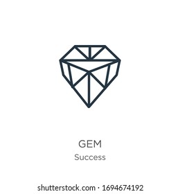 Icono de gema. Icono de contorno lineal delgado aislado en fondo blanco de la colección de éxito. Signo vectorial de línea, símbolo para web y móvil