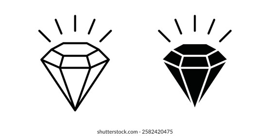 Gem icons pack vectors in black flat and strokes