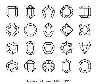 Gem Line. Geometric Gems Diamonds And Sapphire Precious Jewels Outline Shape Carat Brilliant Valuable Stone Luxury Gemstones Crystal Vector Simple Icons