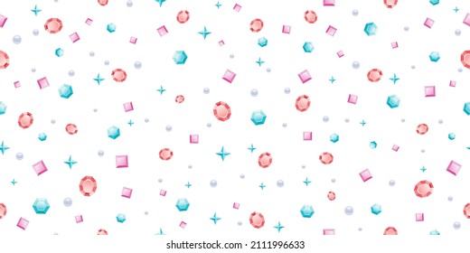 Gem Pattern. Crystal Diamond Vector Illustration. Seamless Background With Jewels. Cute Shine Quartz, Diamond Gemstone Wallpaper. Geometric Gem Stone Pattern. Fashion Crystal Mineral Background