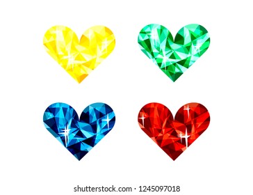 Gem in poly style. Bright hearts. Isolited. Vector illustration.