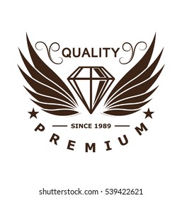 gem quality, diamond logo. Premium decoration. Icon for web design jewelry stores. Diamond with krill
