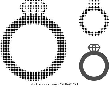 Gem ring halftone dotted icon. Halftone array contains circle points. Vector illustration of gem ring icon on a white background.