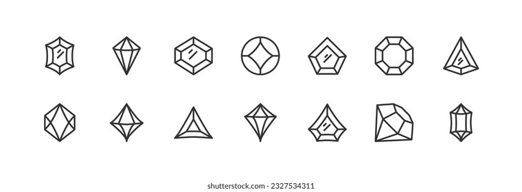 Edelstein-Symbol-Set. Umriss bearbeitbarer Strich. Pixel perfekt 24x24px. Einzeln auf weißem Hintergrund