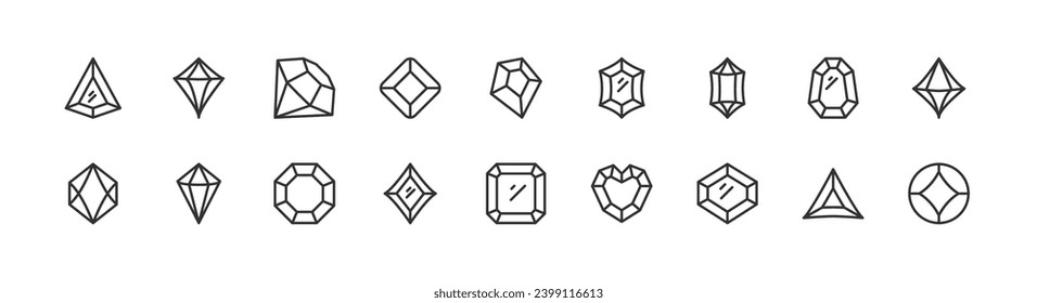conjunto de iconos gem simple. Esquema modificable. Pixel perfecto 24x24px. Aislado sobre un fondo blanco