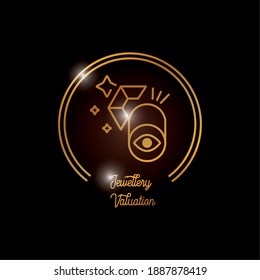 Gem stone valuation golden line icon