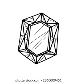 Gem stone vector illustration. Precious stone, jewellery. Vector black and white line art. 
