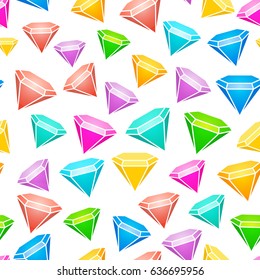 Gem stones seamless pattern. Brilliant and diamonds background.  Vector 