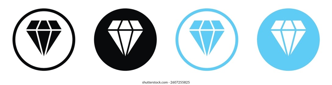 Gem vector icons in black and blue colors